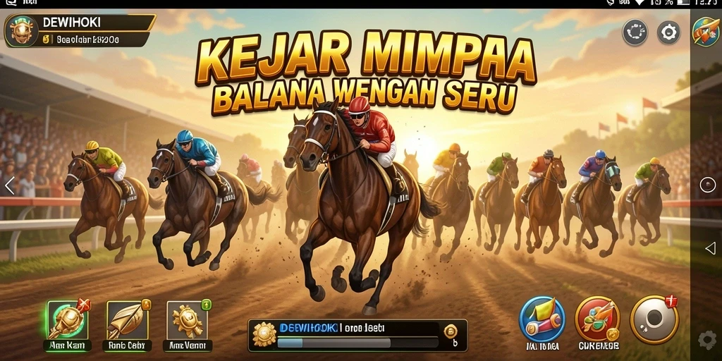 Screenshot utama DEWIHOKI menampilkan aksi balapan seru dan intens.