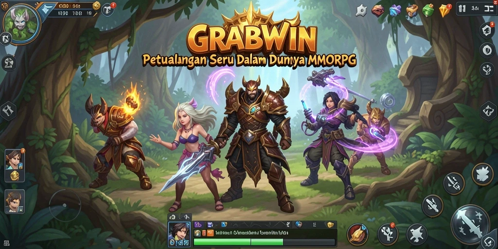 Tangkapan layar gameplay <strong>GRABWIN</strong> menampilkan pertempuran epik di dunia yang menakjubkan.