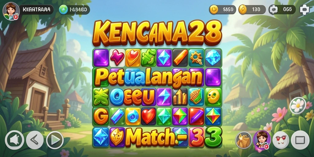 Tampilan gameplay KENCANA28 dengan level Match-3 yang menantang.
