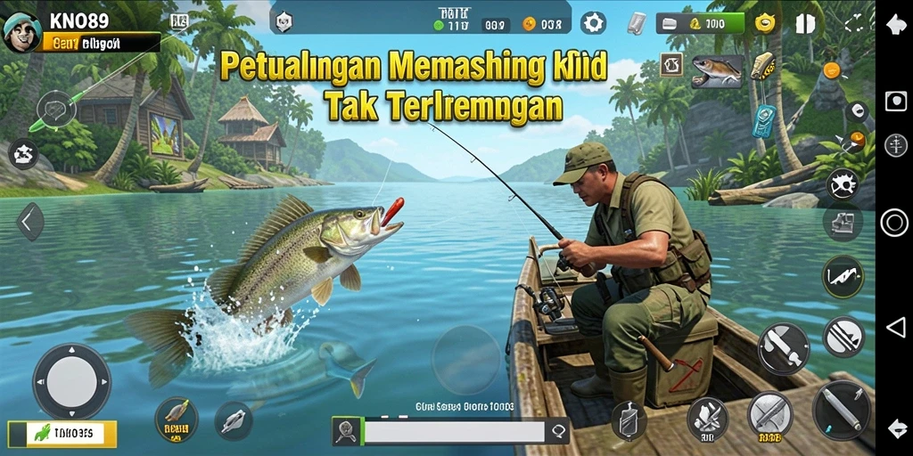 Gameplay KNO89 dengan aksi menarik saat menangkap ikan.