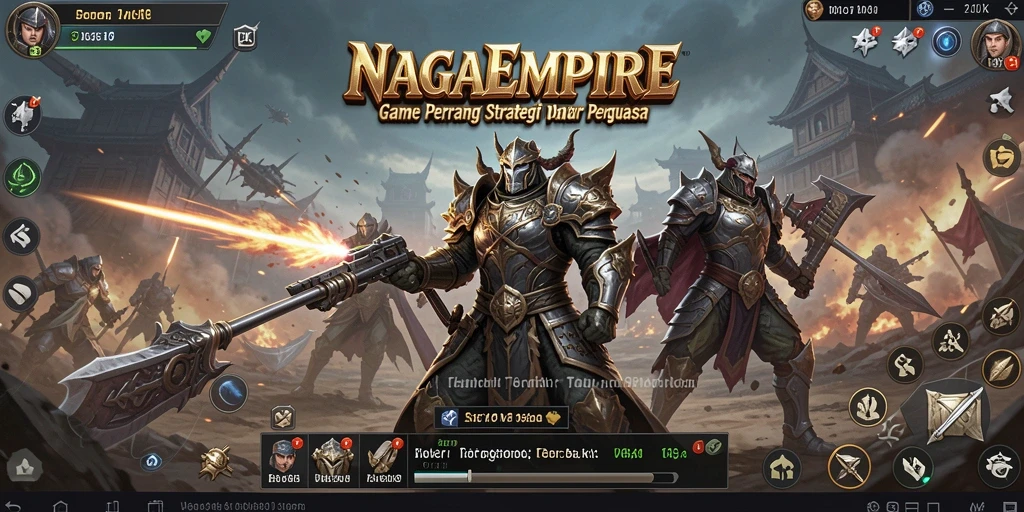 Screenshot gameplay NAGAEMPIRE yang menunjukkan peperangan yang mendebarkan.