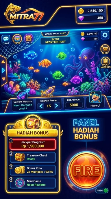 Tampilan antarmuka utama mitra77 yang menarik dan mudah digunakan.